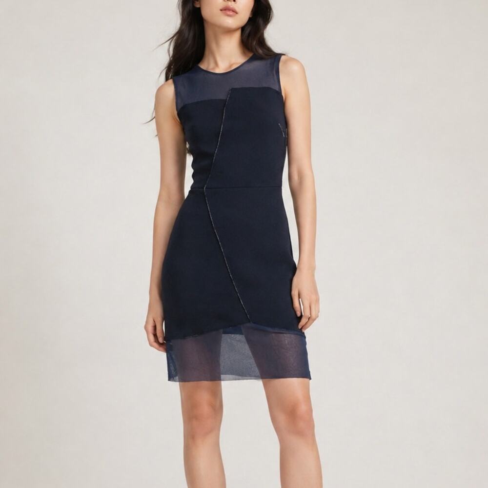 Sandro Paris Mesh Panel Rhode Dress in Blue Marine size 1